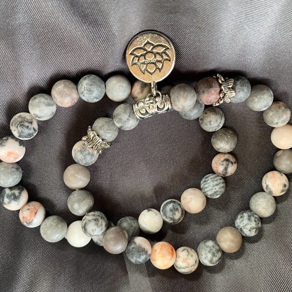 Pink Jasper Zebra Stone Bracelets - Set of 2 - Picture 2 of 5